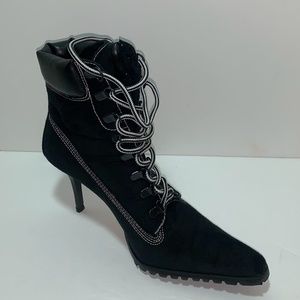 BLACK AND WHITE SUEDE ANKLE BOOTS - SIZE 7 1/2M